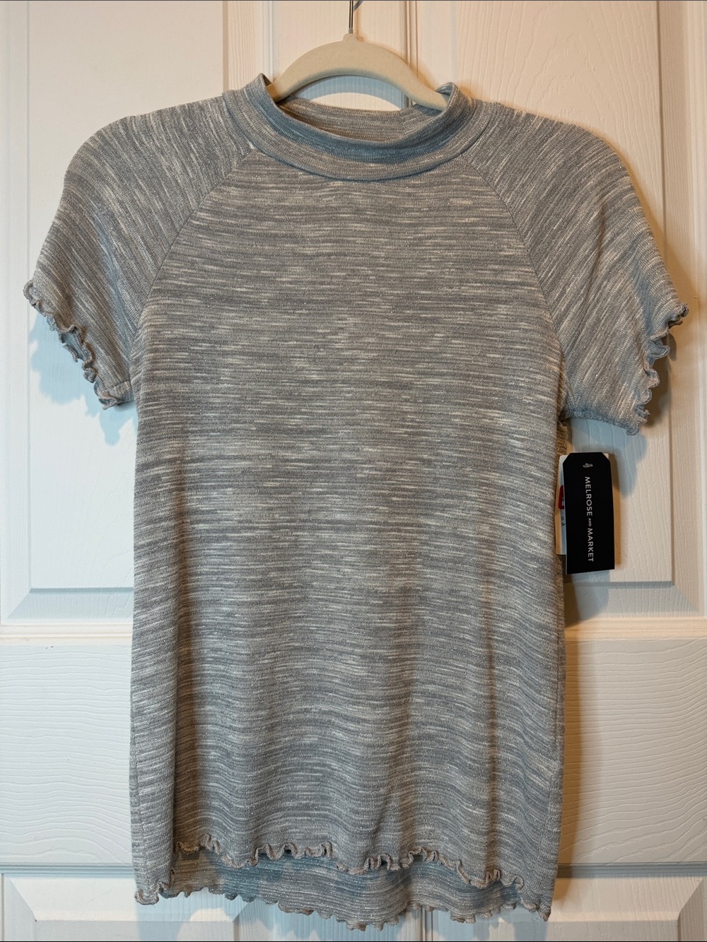 Melrose and Market  Gray Heather Short Sleeve Mock Neck Top